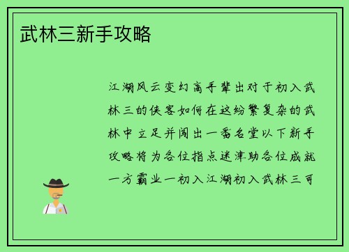 武林三新手攻略