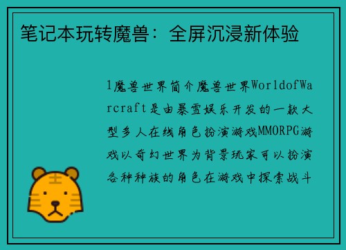 笔记本玩转魔兽：全屏沉浸新体验