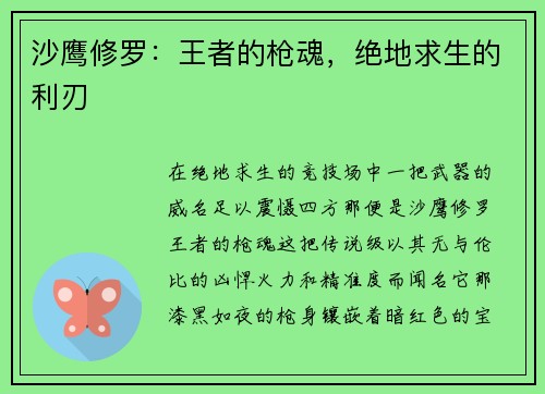 沙鹰修罗：王者的枪魂，绝地求生的利刃